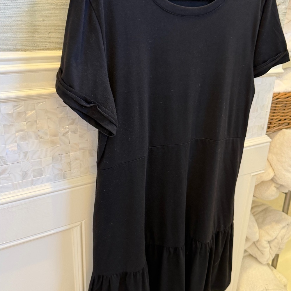 Large berryou tiered tee shirt dress pockets black Black Short sleeve Ruffle - Picture 4 of 14